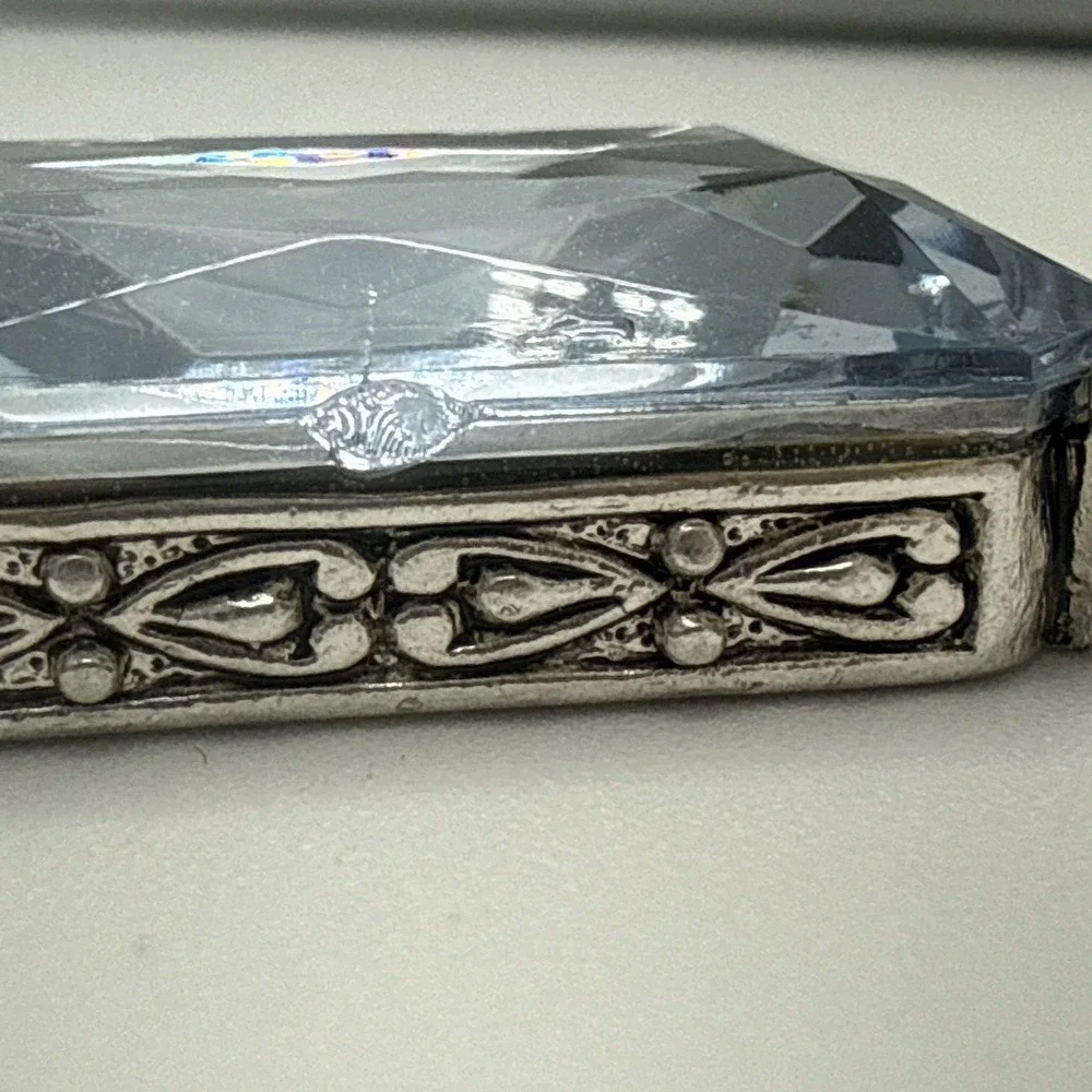 Vintage Brighton Silver Plated Large Rectangular Foiled Glass Statement Pendant